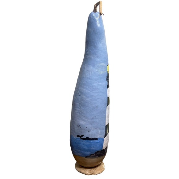 Hand Painted Beach Lighthouse Nautical Ocean Large 20" Numbered Gourd - Picture 5 of 9